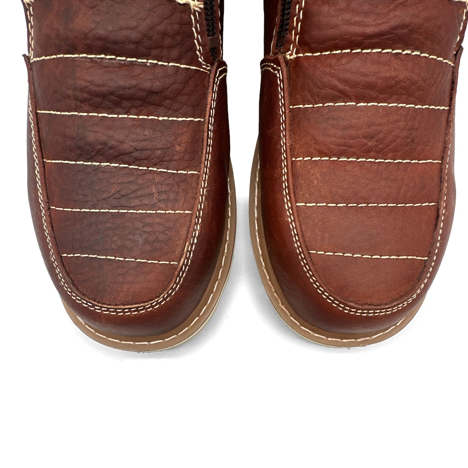 Men's Leather Moc Toe Double Zipper Soft Toe Work Boot