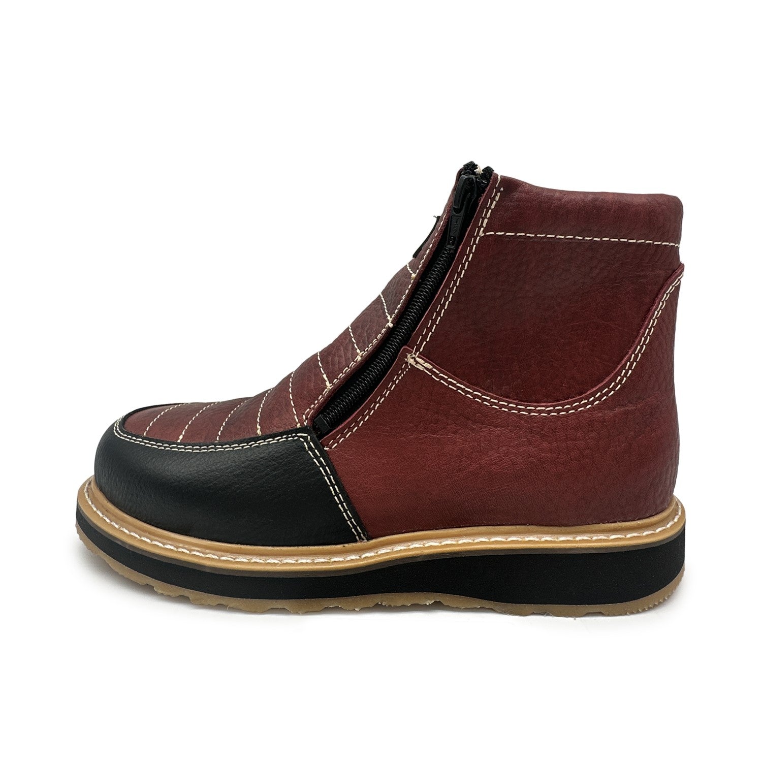 Men's Leather Moc Toe Double Zipper Soft Toe Work Boot