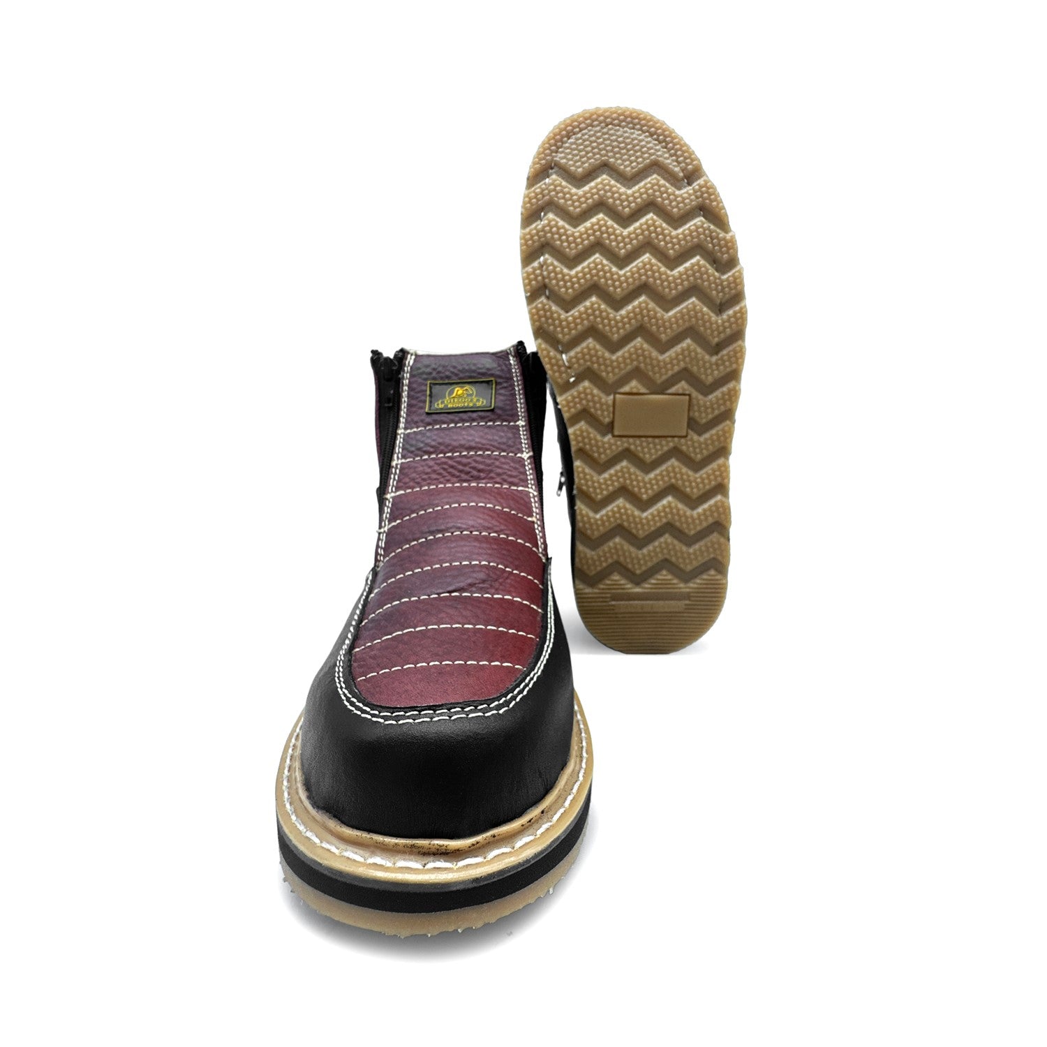 Men's Leather Moc Toe Double Zipper Soft Toe Work Boot