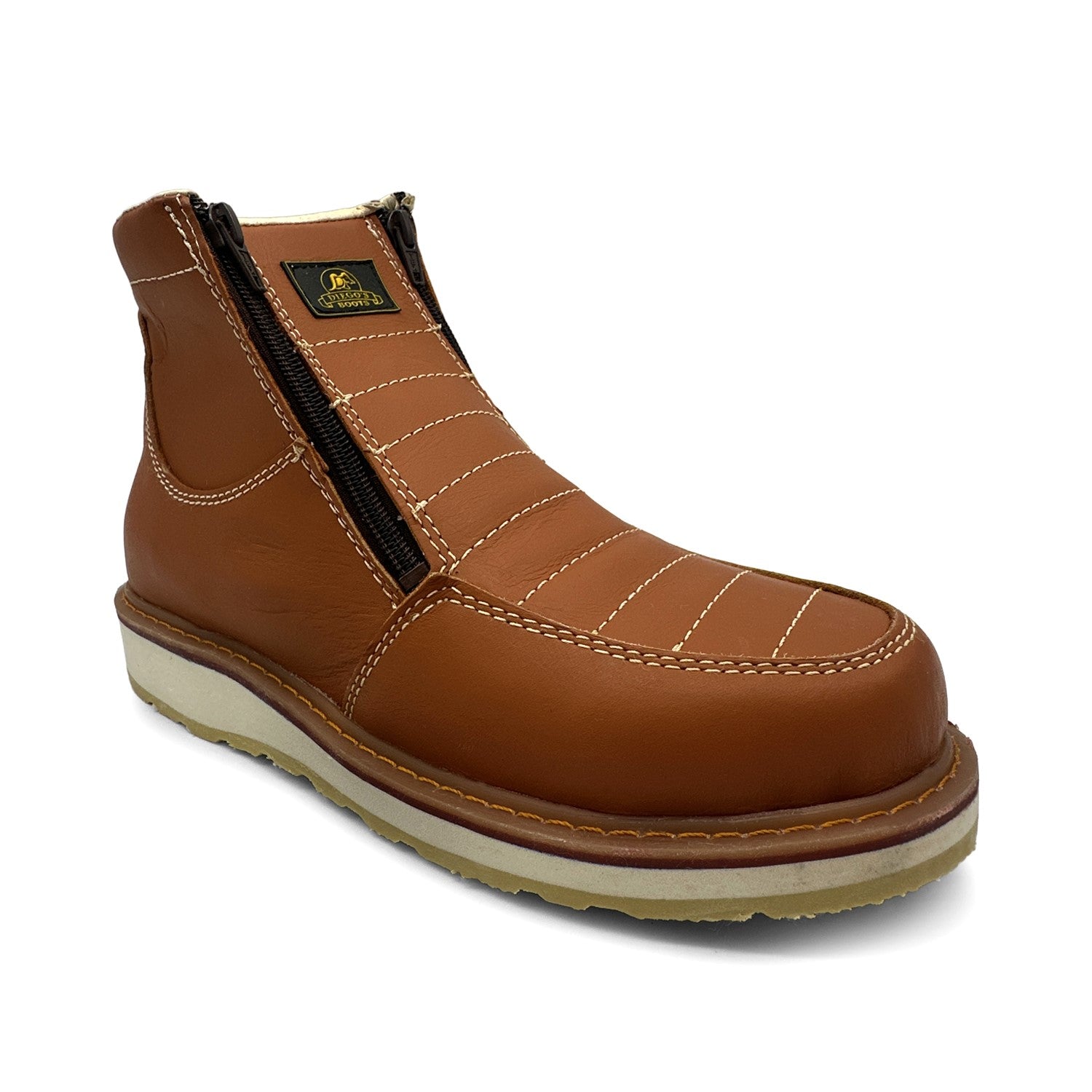 Men's Leather Moc Toe Double Zipper Soft Toe Work Boot