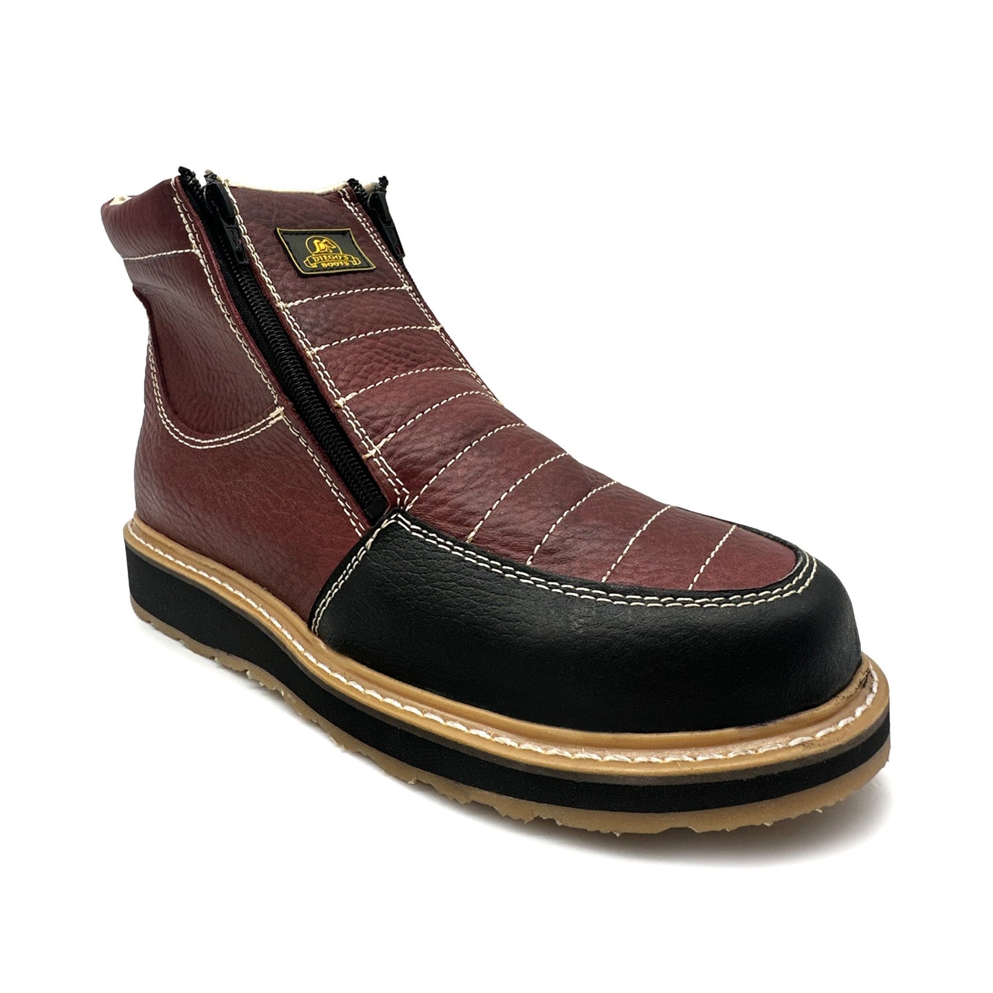 Men's Leather Moc Toe Double Zipper Soft Toe Work Boot