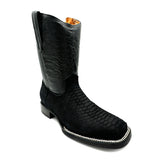 Men’s Embossed Python Snake Print Leather Boot, Full Side Zipper Square Toe Rodeo Western Cowboy Boot