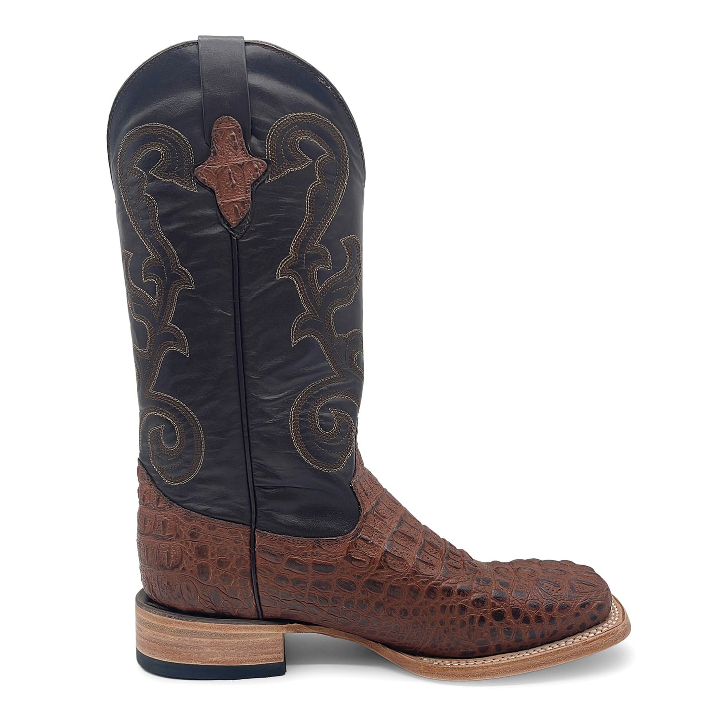 Men’s Leather Cowboy Boot Square Toe Embossed Alligator Crocodile Print