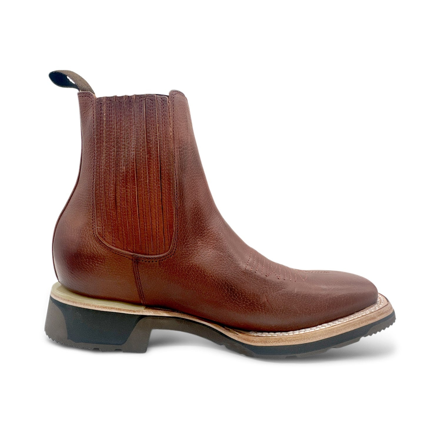 Men’s Square Toe Leather Ankle Boot Rubber Sole