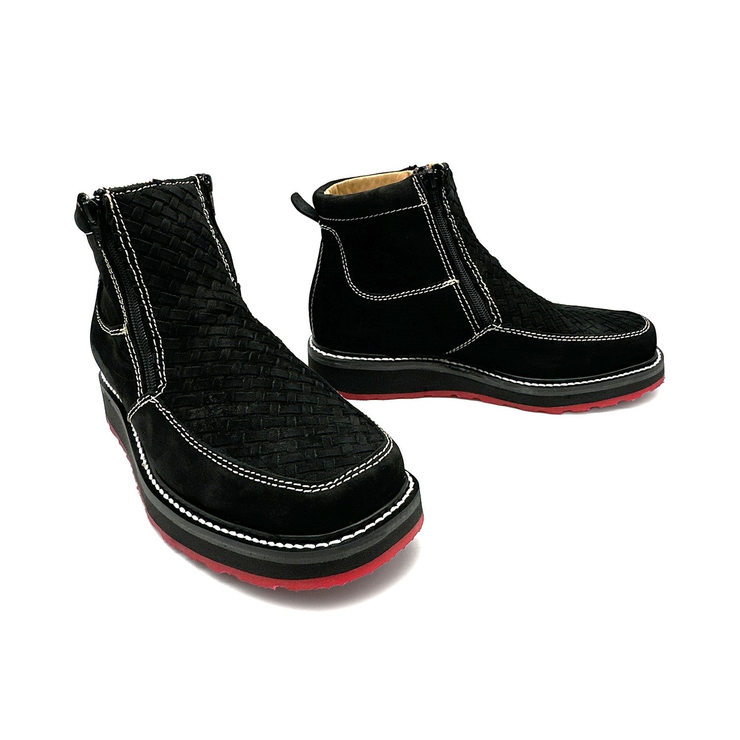 Men's Square Toe Leather Double Zipper Cowboy Petatillo Boot