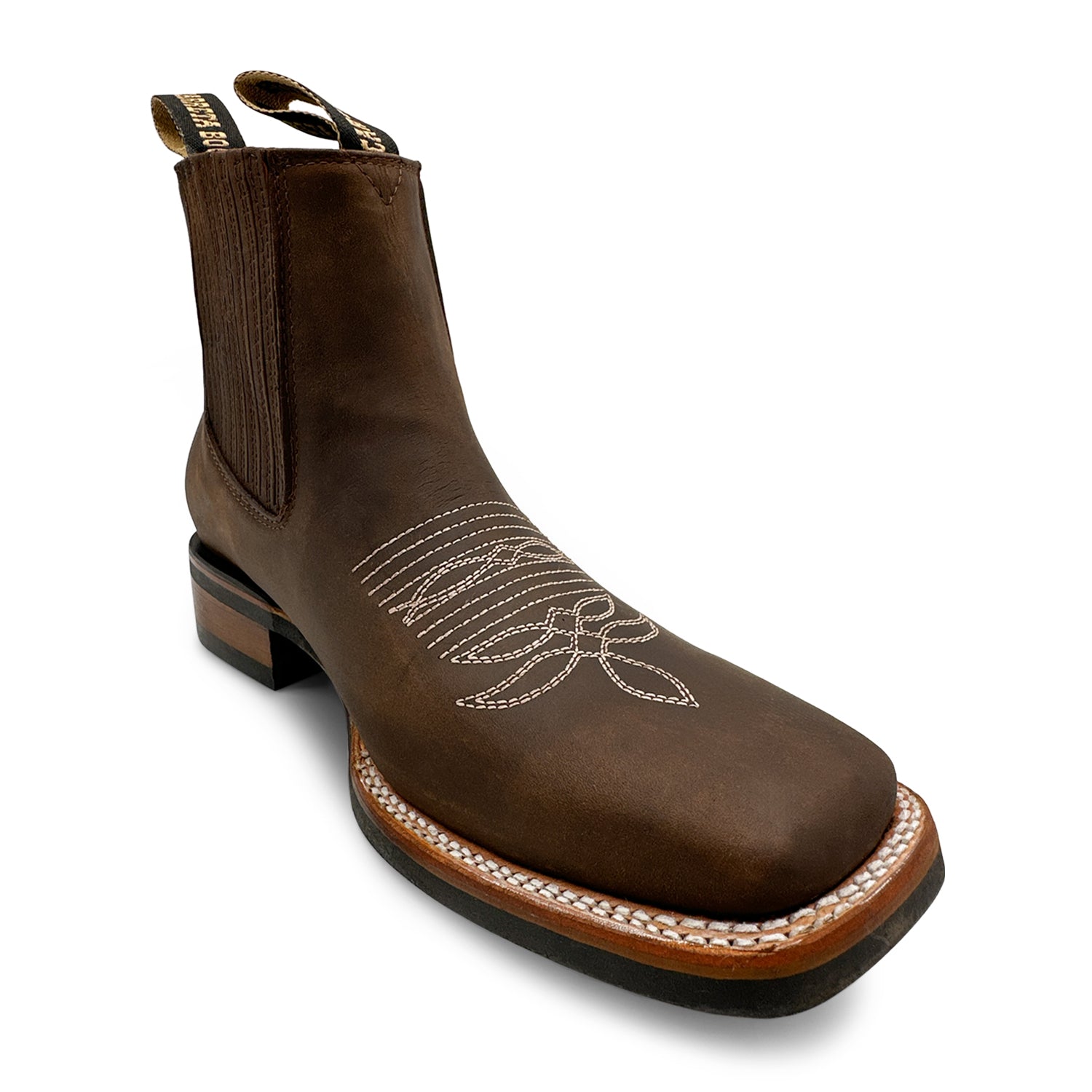 Men’s Genuine Leather Square Toe Short Ankle Cowboy Boot