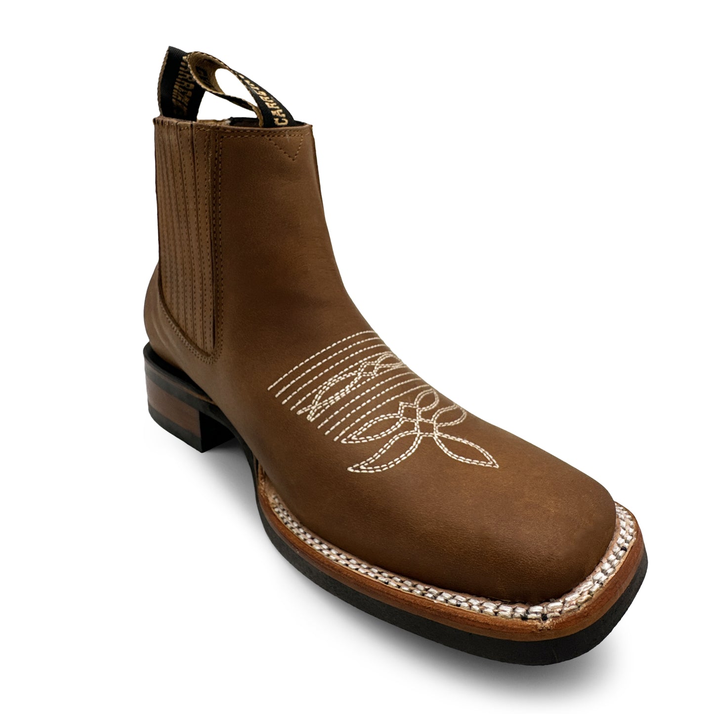 Men’s Genuine Leather Square Toe Short Ankle Cowboy Boot