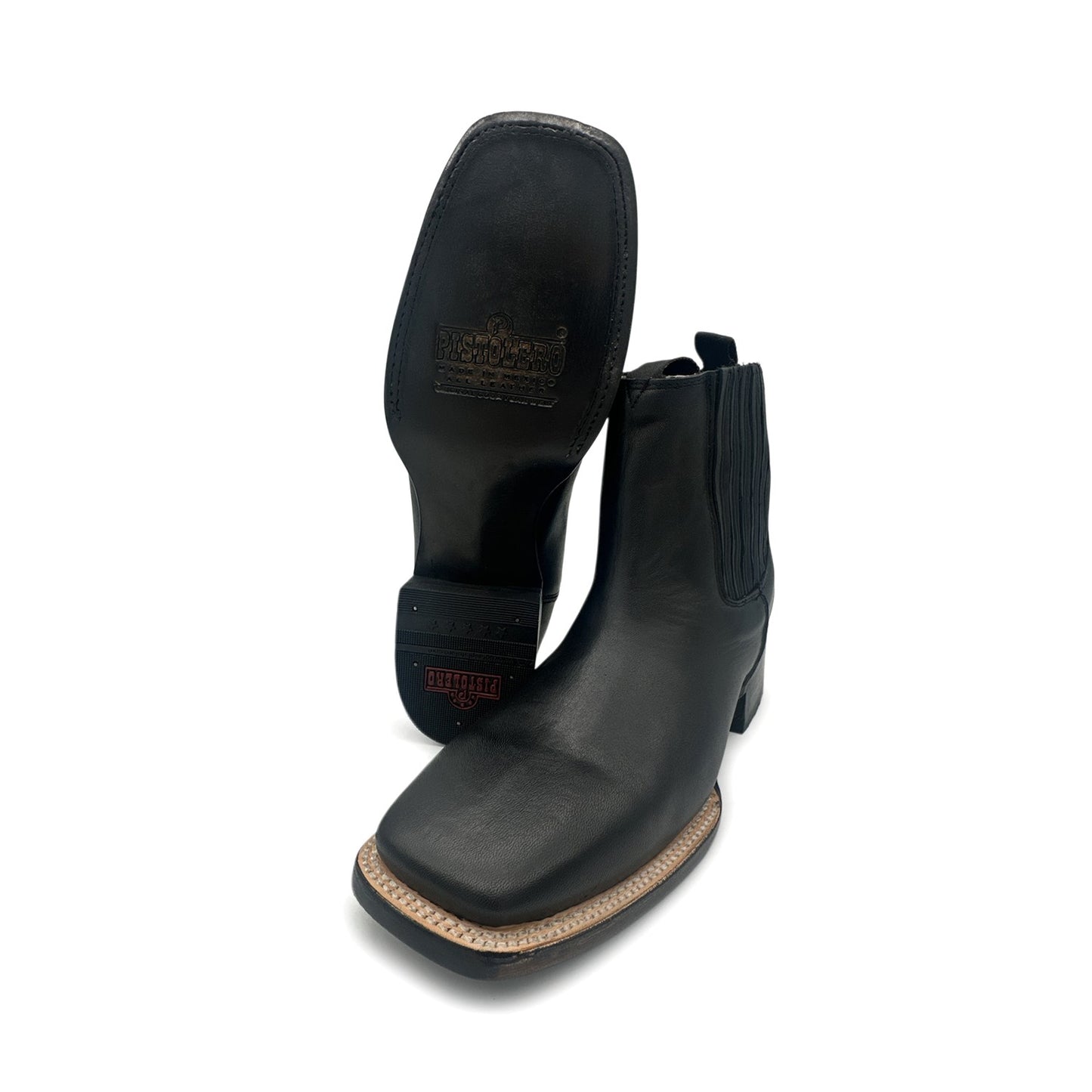 Men’s Square Toe Leather Black Ankle Boot