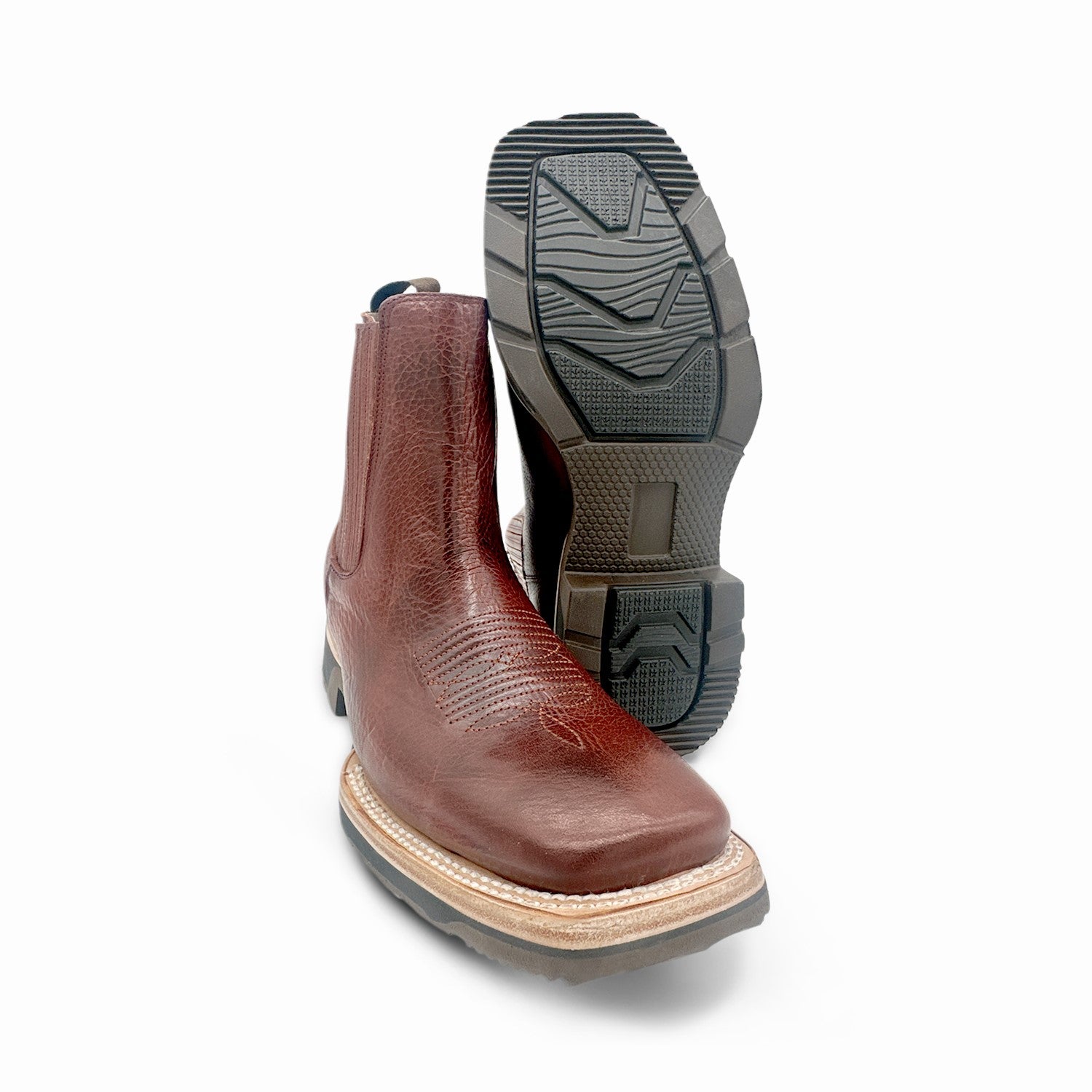 Men’s Square Toe Leather Ankle Boot Rubber Sole