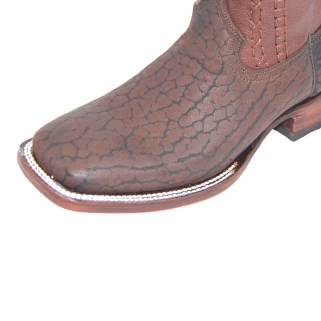 Men's Genuine Leather Exotic Square Toe Mid Calf Brown Cowboy Boot