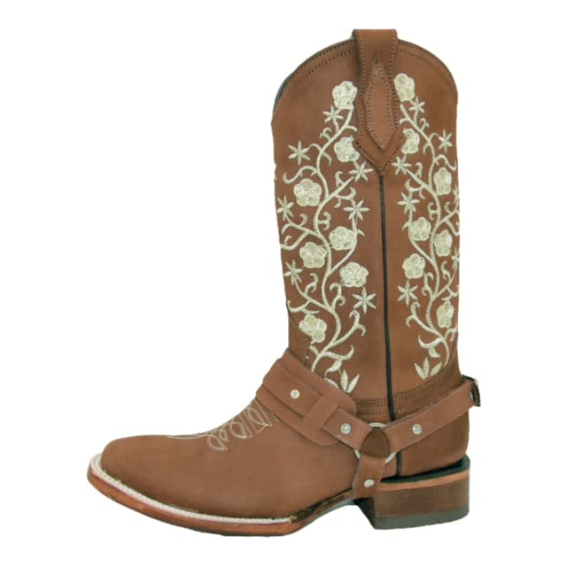 Women’s Floral Embroidered Harness Square Toe Cowgirl Boot