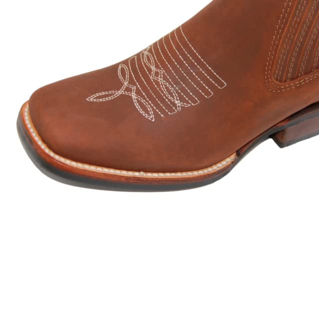 Women's Short Ankle Brown Leather Cowboy Boots, Low Heel Cowgirl Bootie