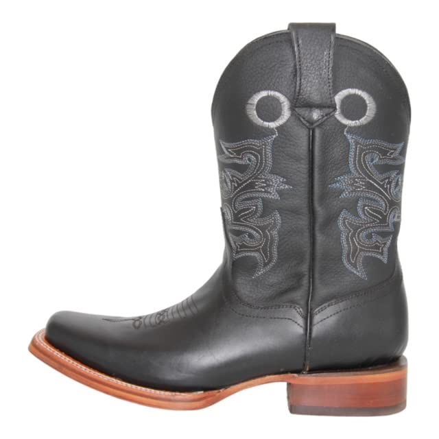 Men's Black Genuine Leather Square Toe Western Boot