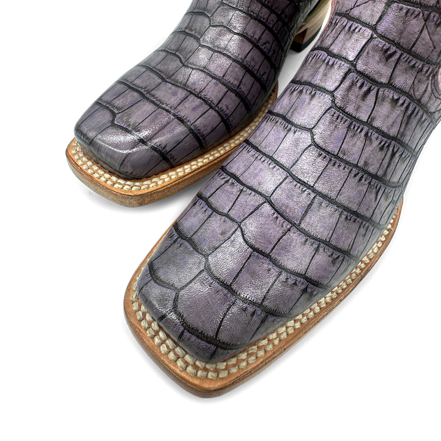 Women's Leather Square Toe Embossed Crocodile Alligator Print Boot