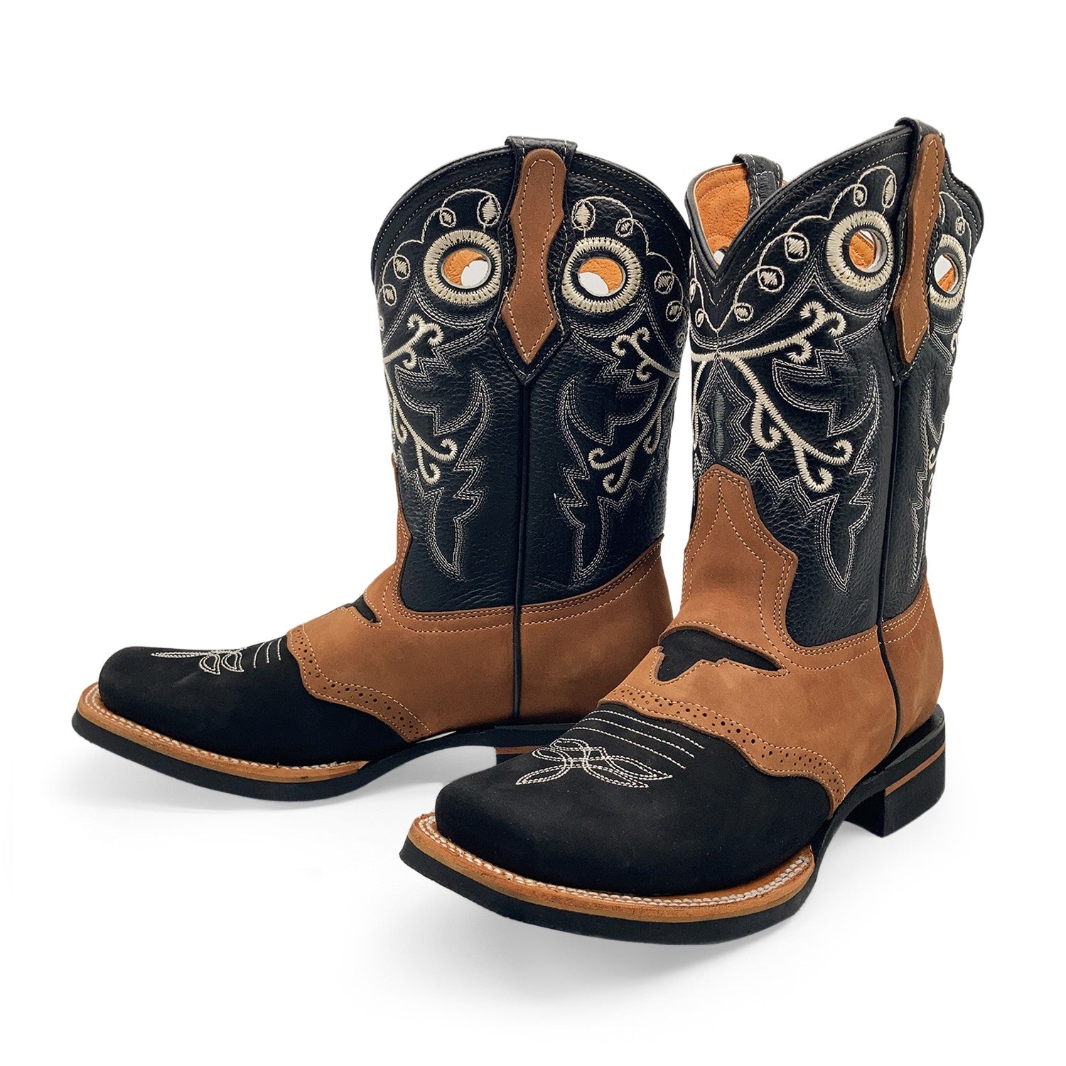 Men's Leather Midcalf Western Boot Square Toe Black Brown