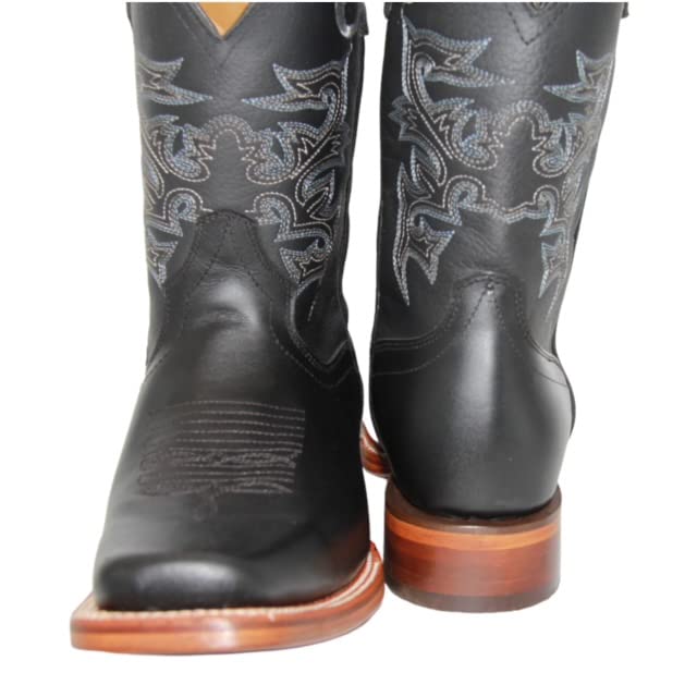 Men's Black Genuine Leather Square Toe Western Boot