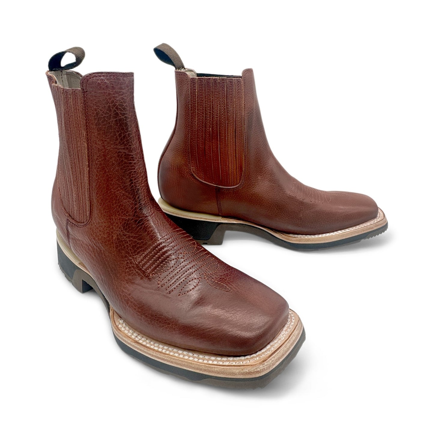 Men’s Square Toe Leather Ankle Boot Rubber Sole