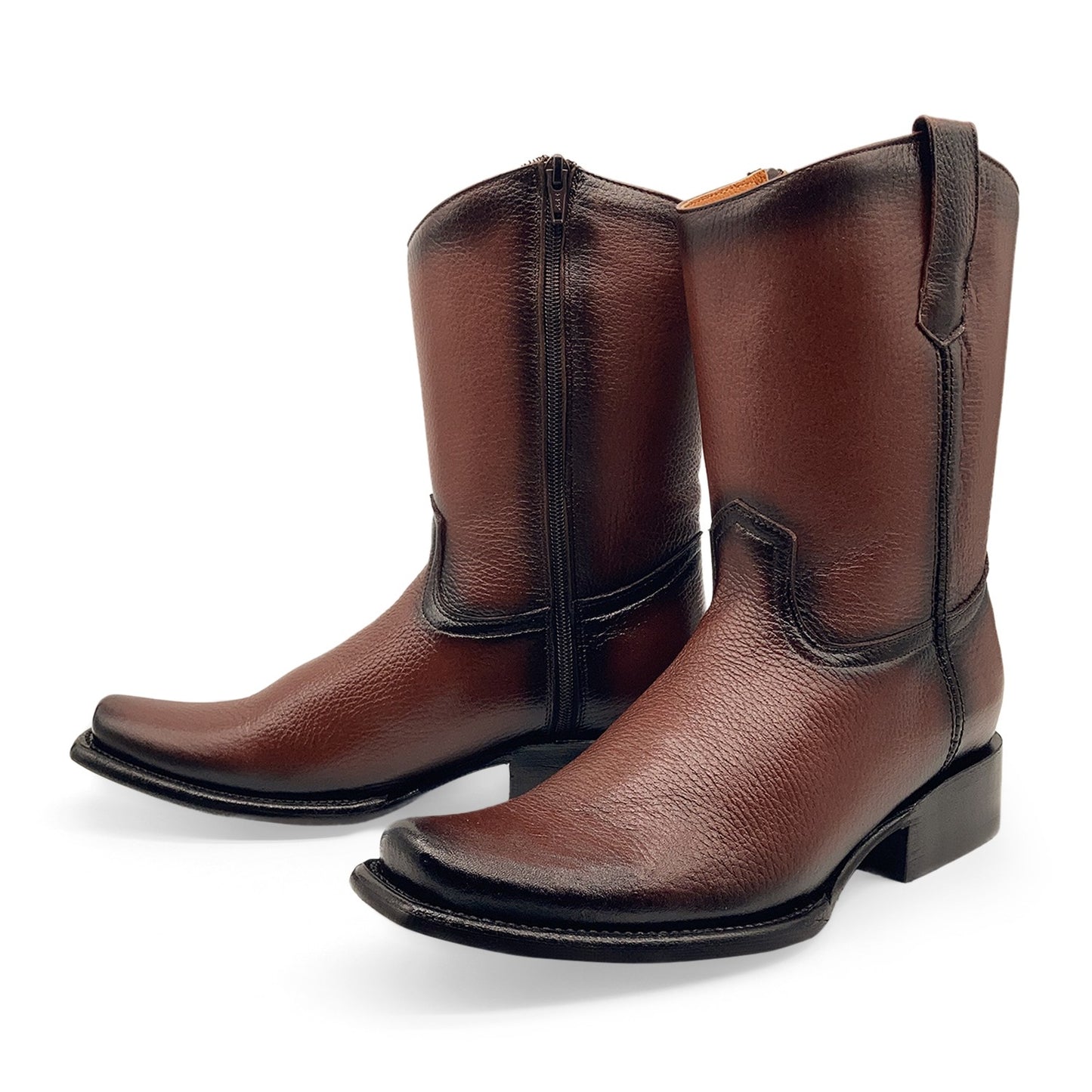 Men's Leather Midcalf Western Cowboy Boot Dubai Square Toe With Full Side Zipper