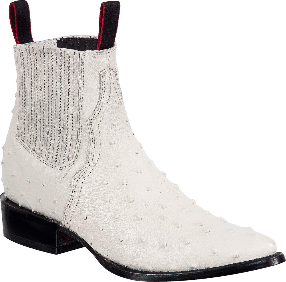 Men’s Short Ankle Ostrich Print Leather J Toe Boot