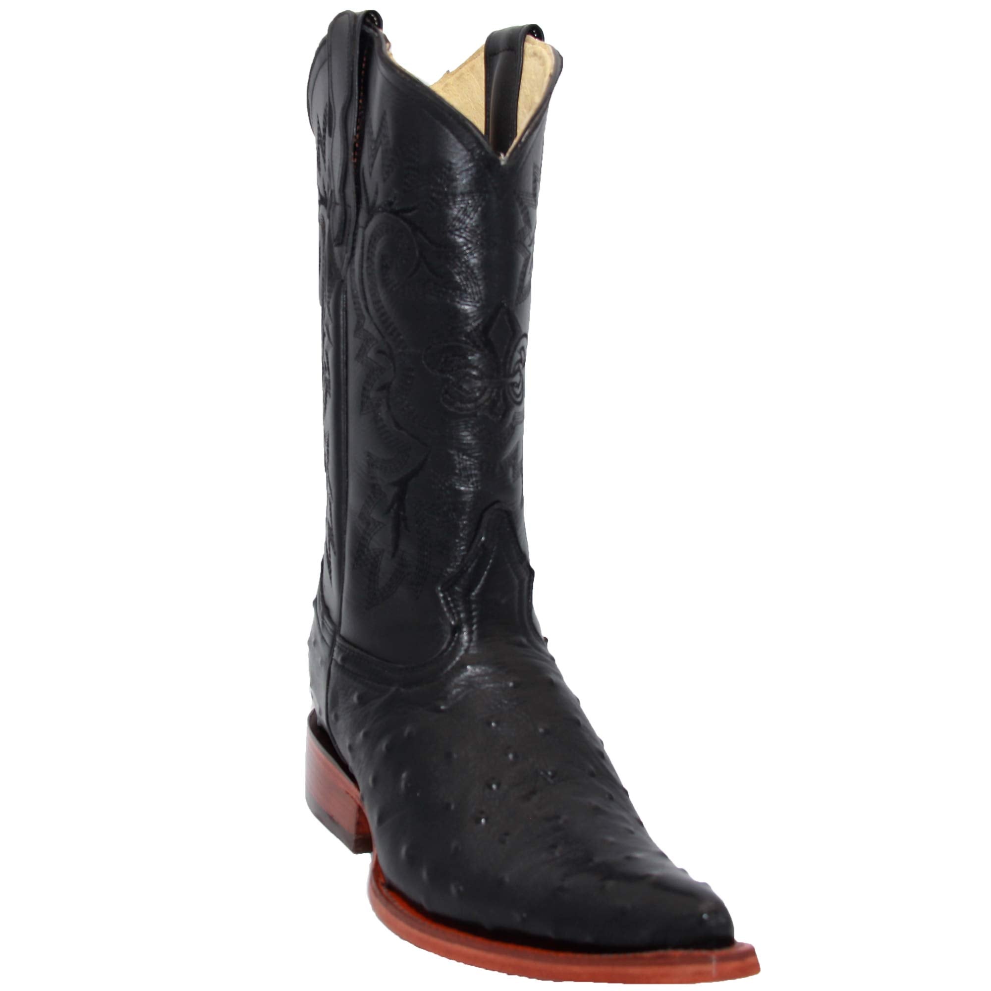 Luxury Men's Leather Ostrich Quill Print Snip Toe Western Cowboy Boots