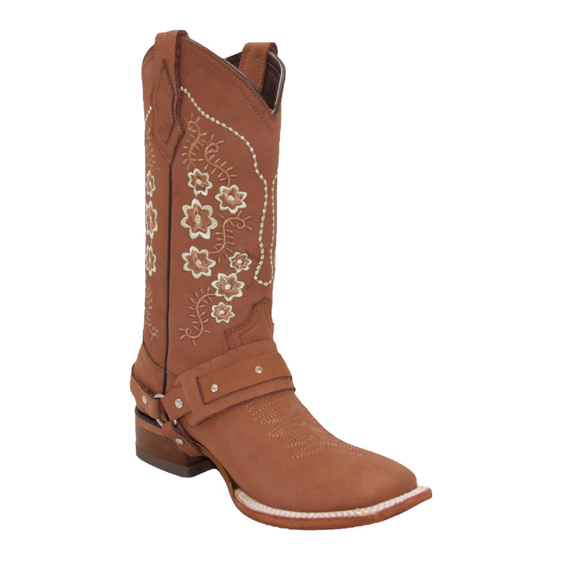 Women’s Floral Embroidered Harness Square Toe Cowgirl Boot
