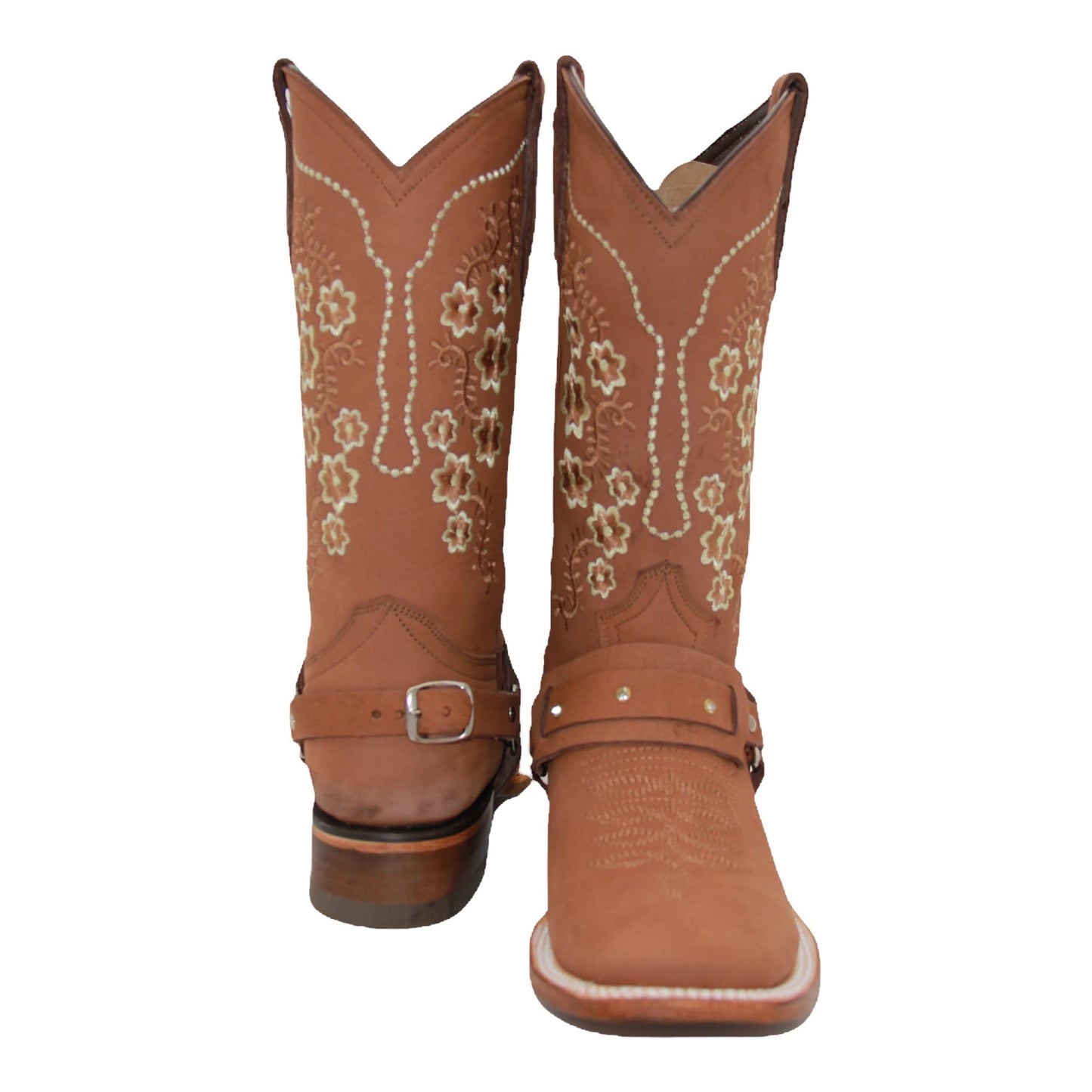 Women’s Floral Embroidered Harness Square Toe Cowgirl Boot