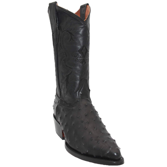 Mens Leather Ostrich Print J Toe Cowboy Boot