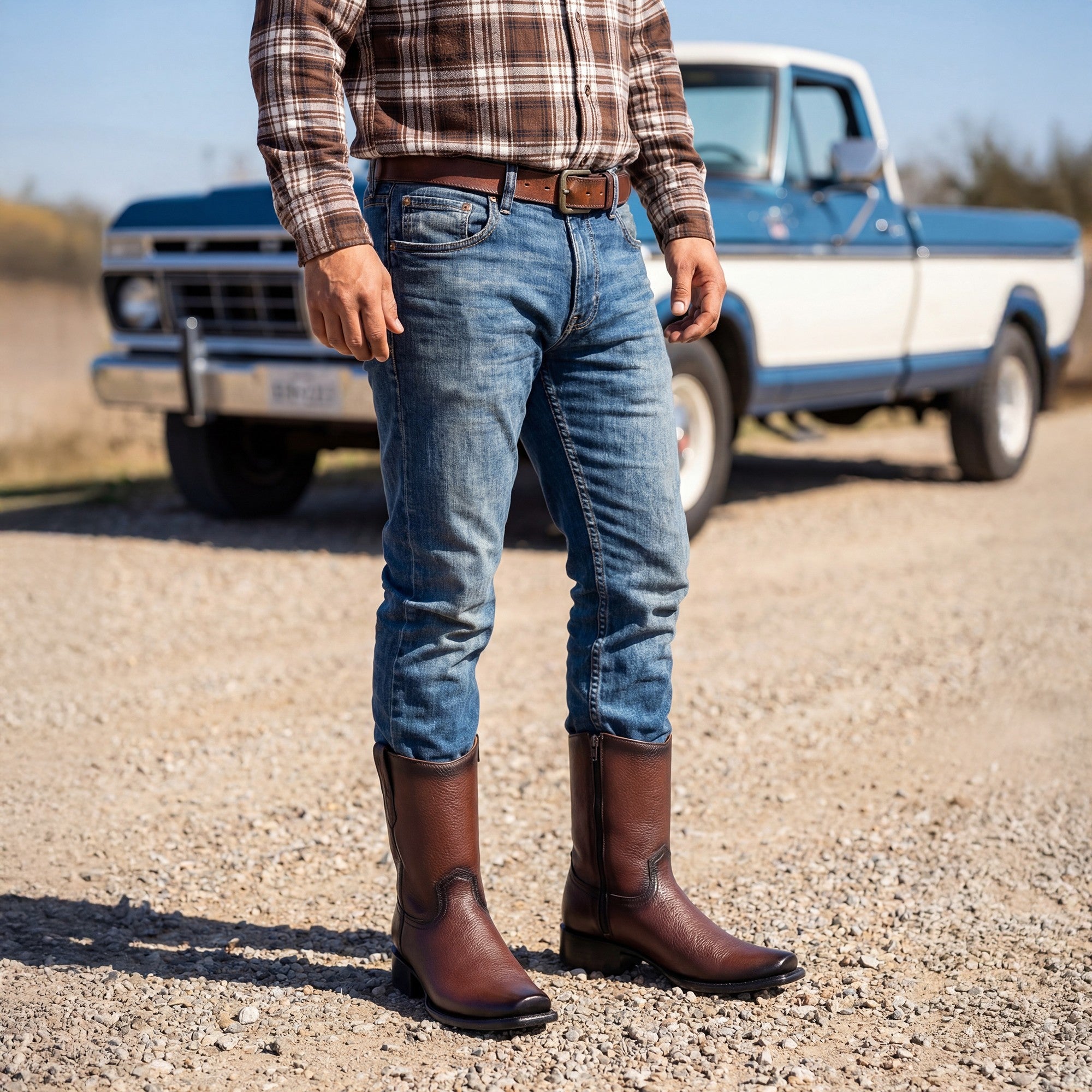 Men's Leather Midcalf Western Cowboy Boot Dubai Square Toe With Full Side Zipper