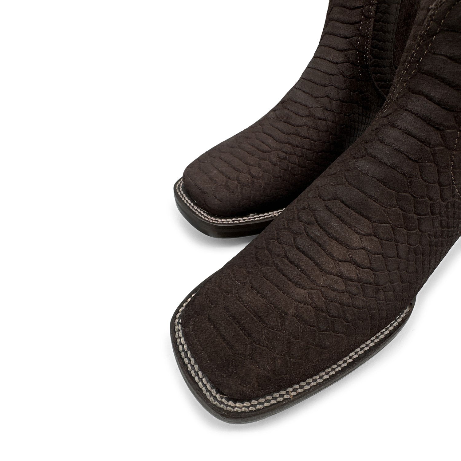 Men’s Genuine Leather Square Toe Embossed Python Snake Print Short Ankle Cowboy Boot