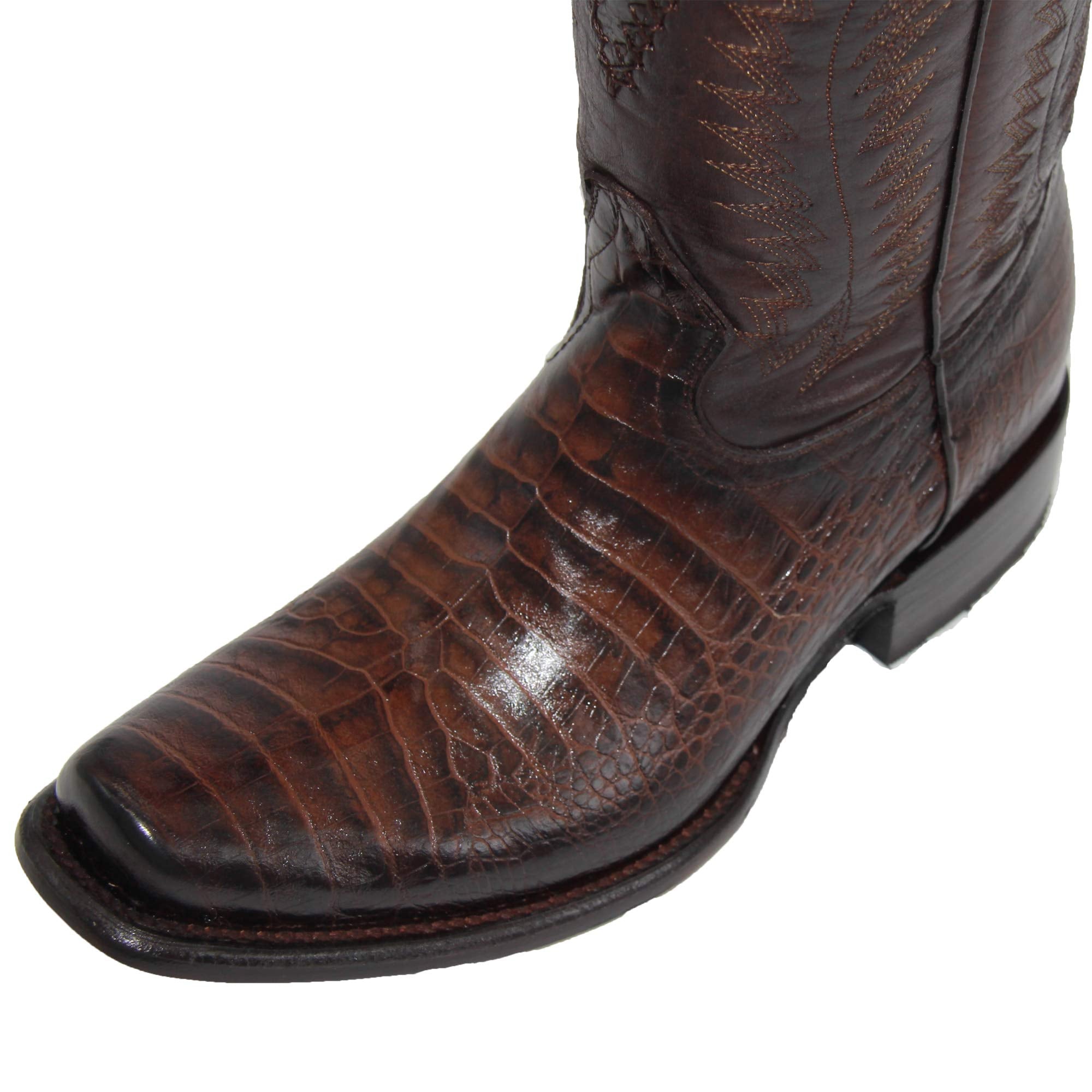 Men's Genuine Leather Caiman Crocodile Print Design Cowboy Western Boots