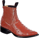 Men’s Short Ankle Ostrich Print Leather J Toe Boot