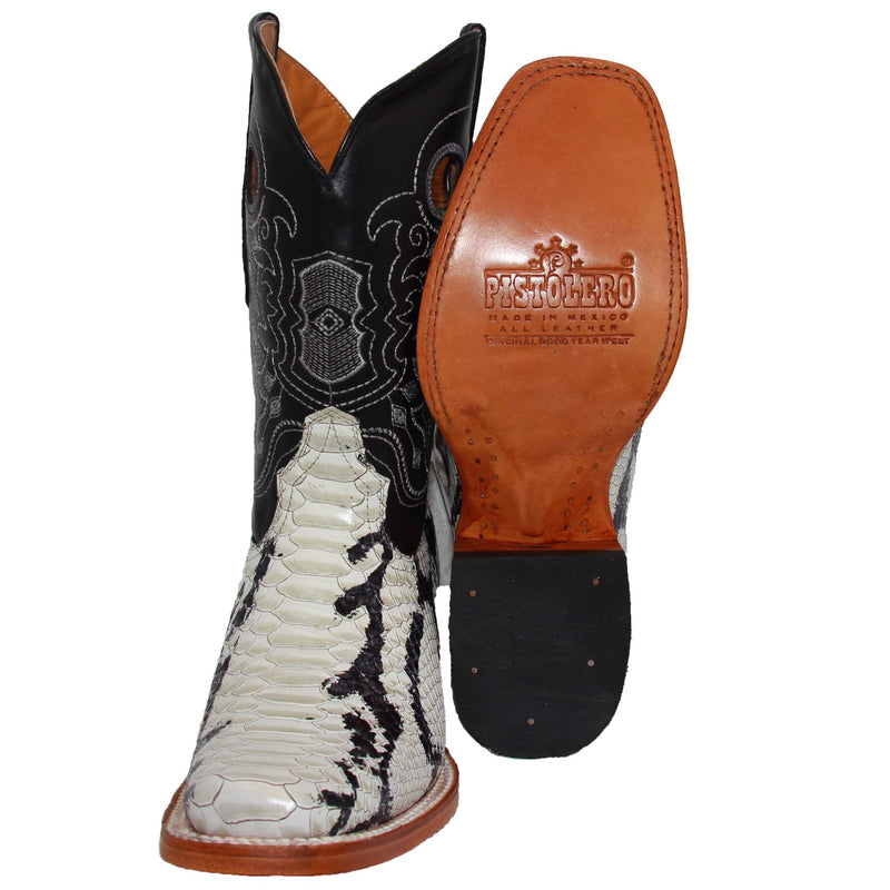 Mens Genuine Leather Python Snake Print Square Toe Cowboy Boot
