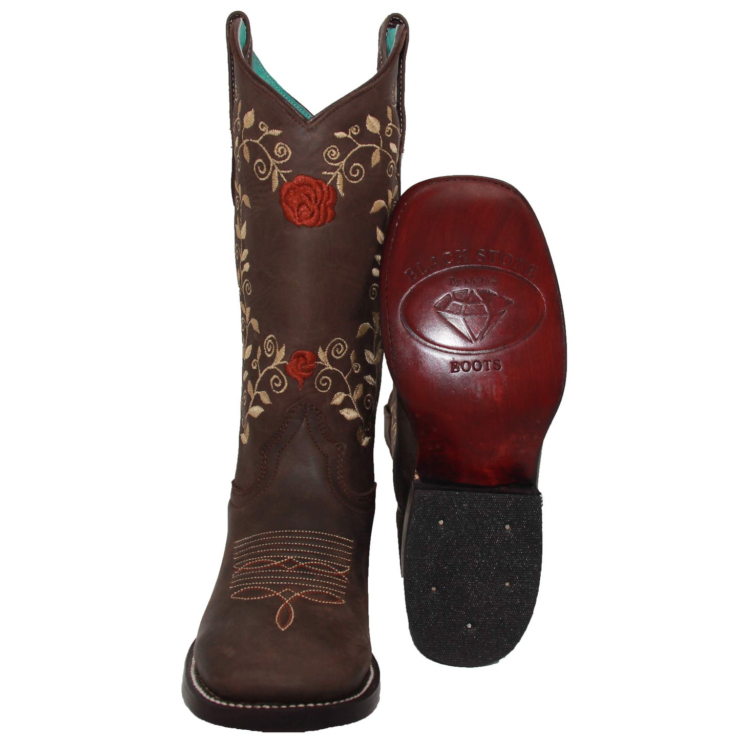 Womens Western Square Toe Leather Boots