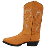 Mens Leather Ostrich Print J Toe Cowboy Boot