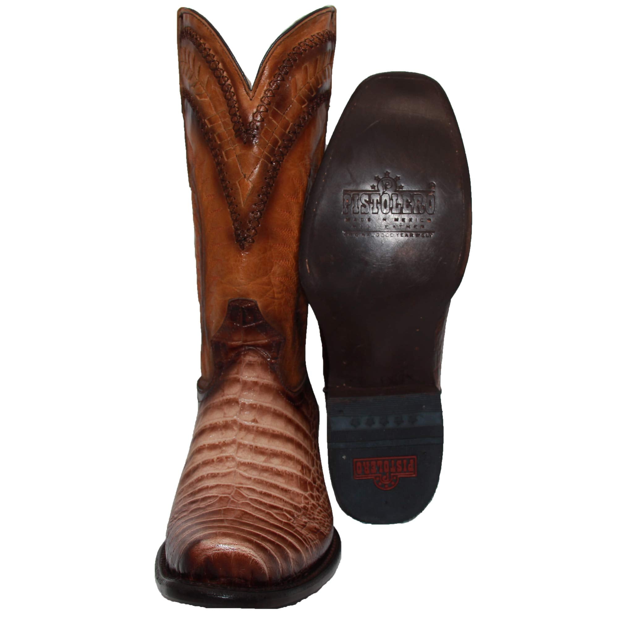 Men's Genuine Leather Caiman Crocodile Print Design Cowboy Western Boots