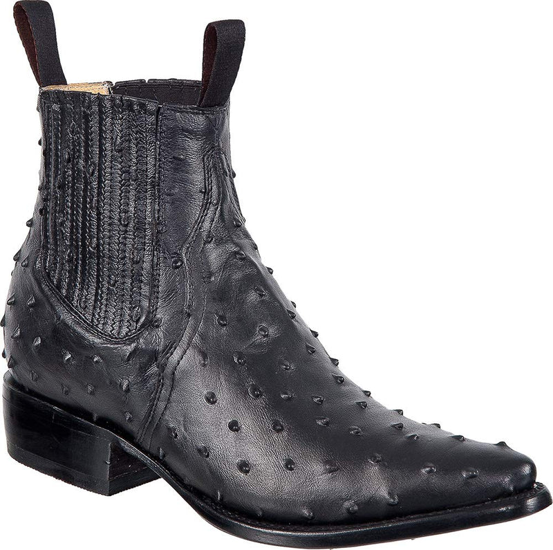 Men’s Short Ankle Ostrich Print Leather J Toe Boot