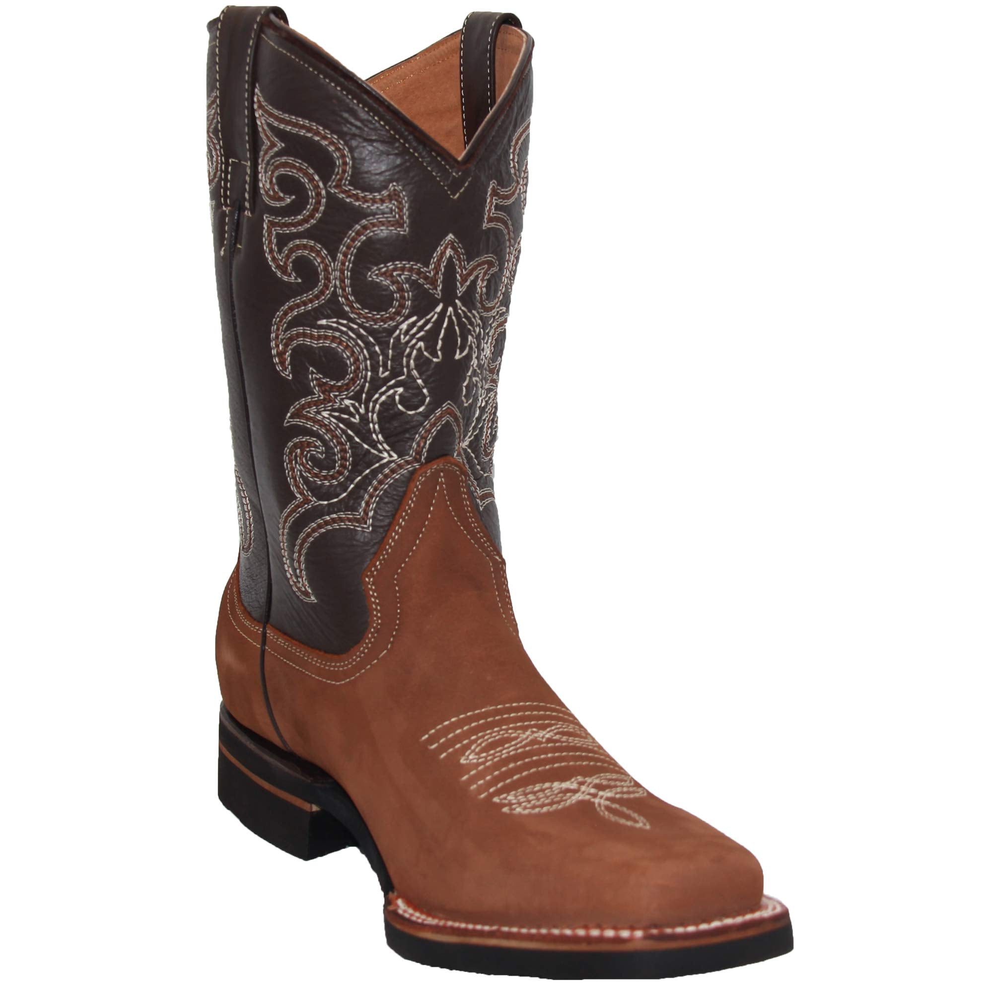 Men's Leather Cowboy Boot Square Toe Western Rodeo Boot