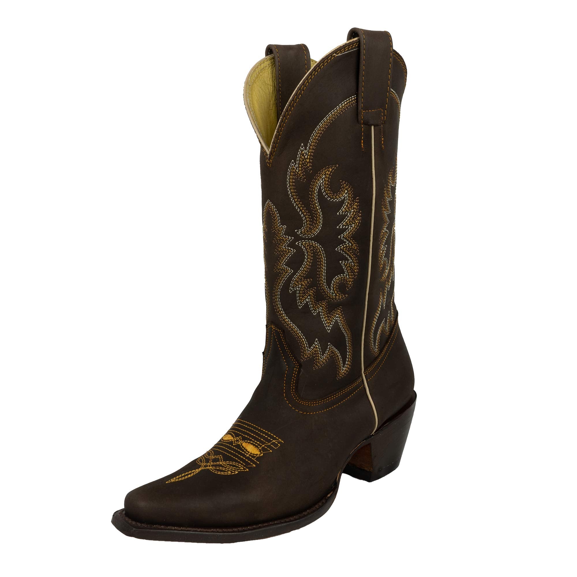 Women's Leather Snip Toe Pull-On 11-inch Embroidery Cowboy Boot