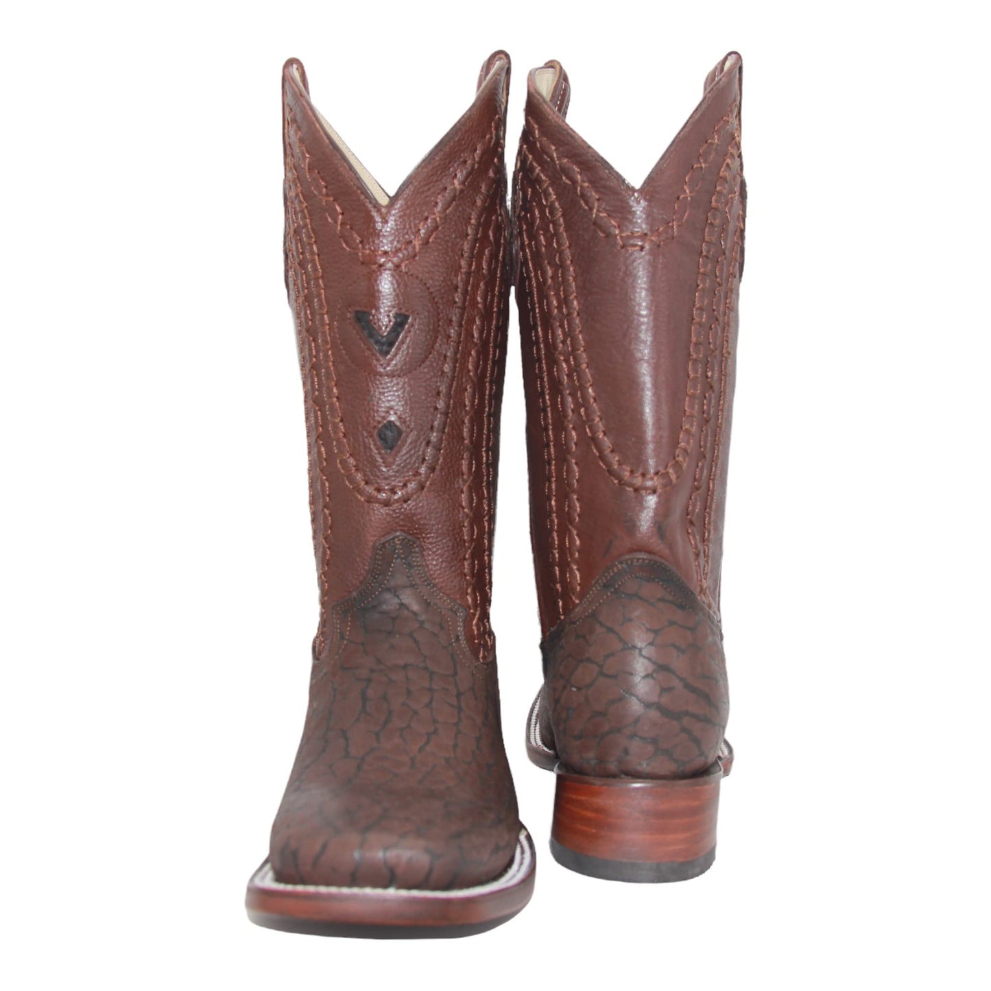 Men's Genuine Leather Exotic Square Toe Mid Calf Brown Cowboy Boot