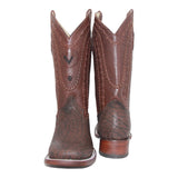 Men's Genuine Leather Exotic Square Toe Mid Calf Brown Cowboy Boot