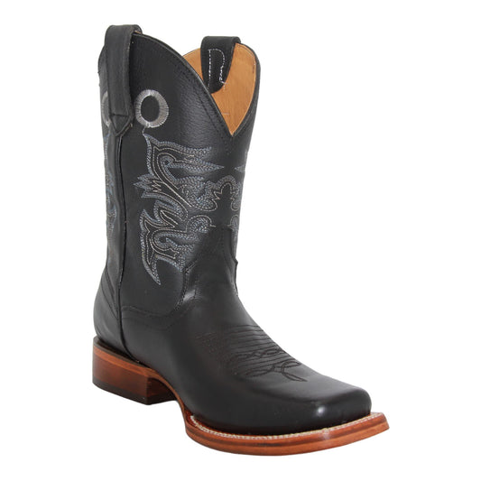 Men's Black Genuine Leather Square Toe Western Boot