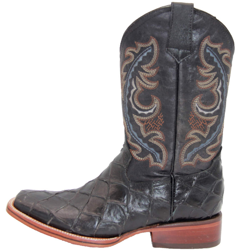 Men’s Leather Fish Print Square Toe Cowboy Boot