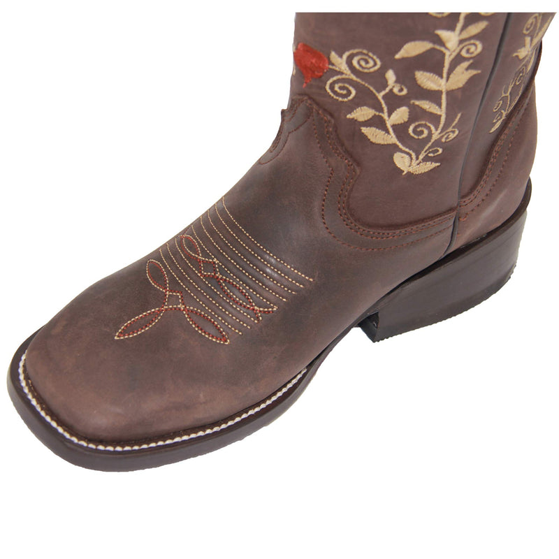 Womens Western Square Toe Leather Boots