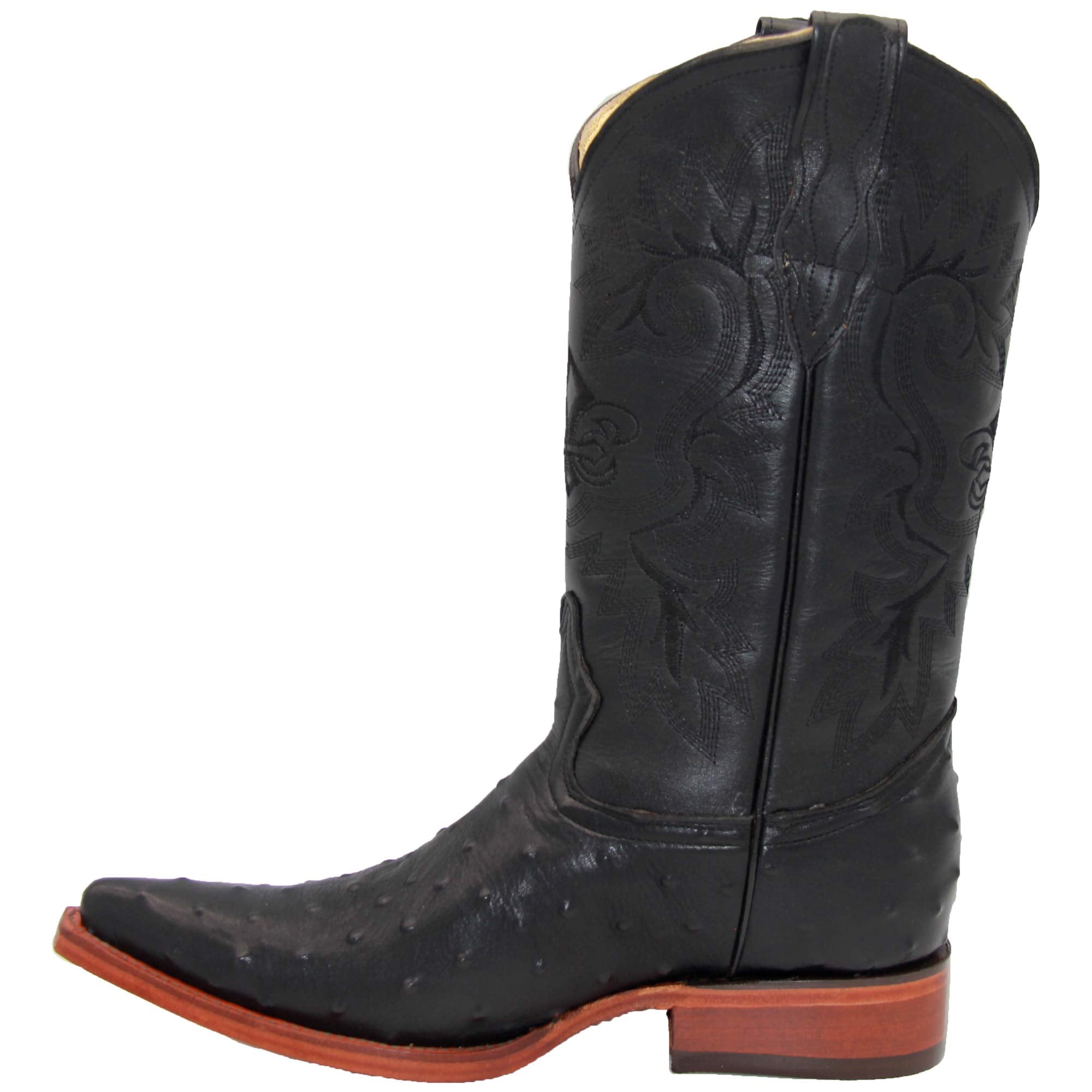 Luxury Men's Leather Ostrich Quill Print Snip Toe Western Cowboy Boots