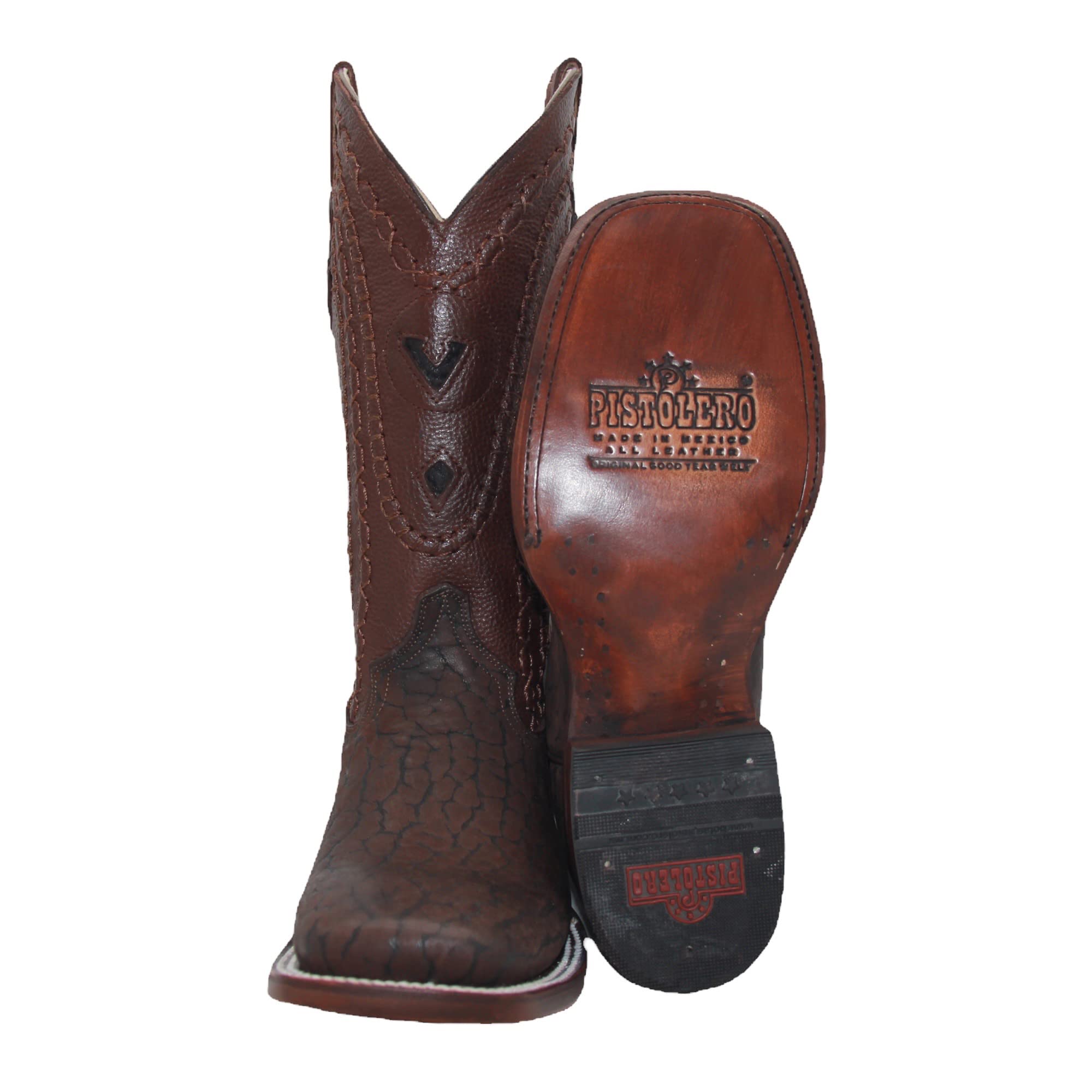 Men's Genuine Leather Exotic Cowboy Boot Square Toe Mid Calf Brown