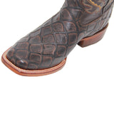 Men’s Leather Fish Print Square Toe Cowboy Boot