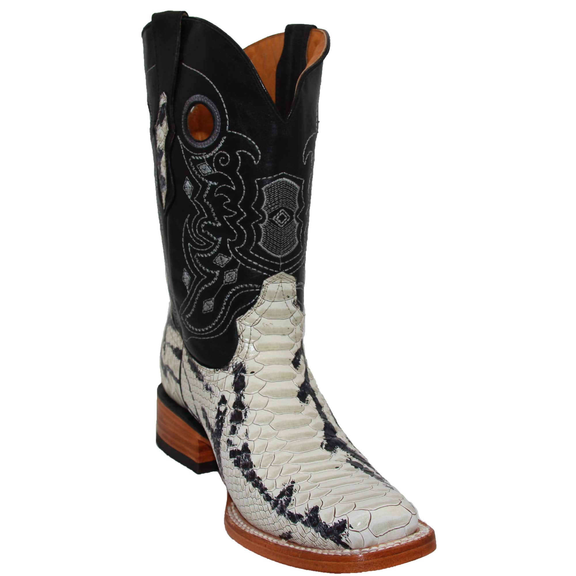 Men's Genuine Leather Python Snake Print Square Toe Cowboy Boot