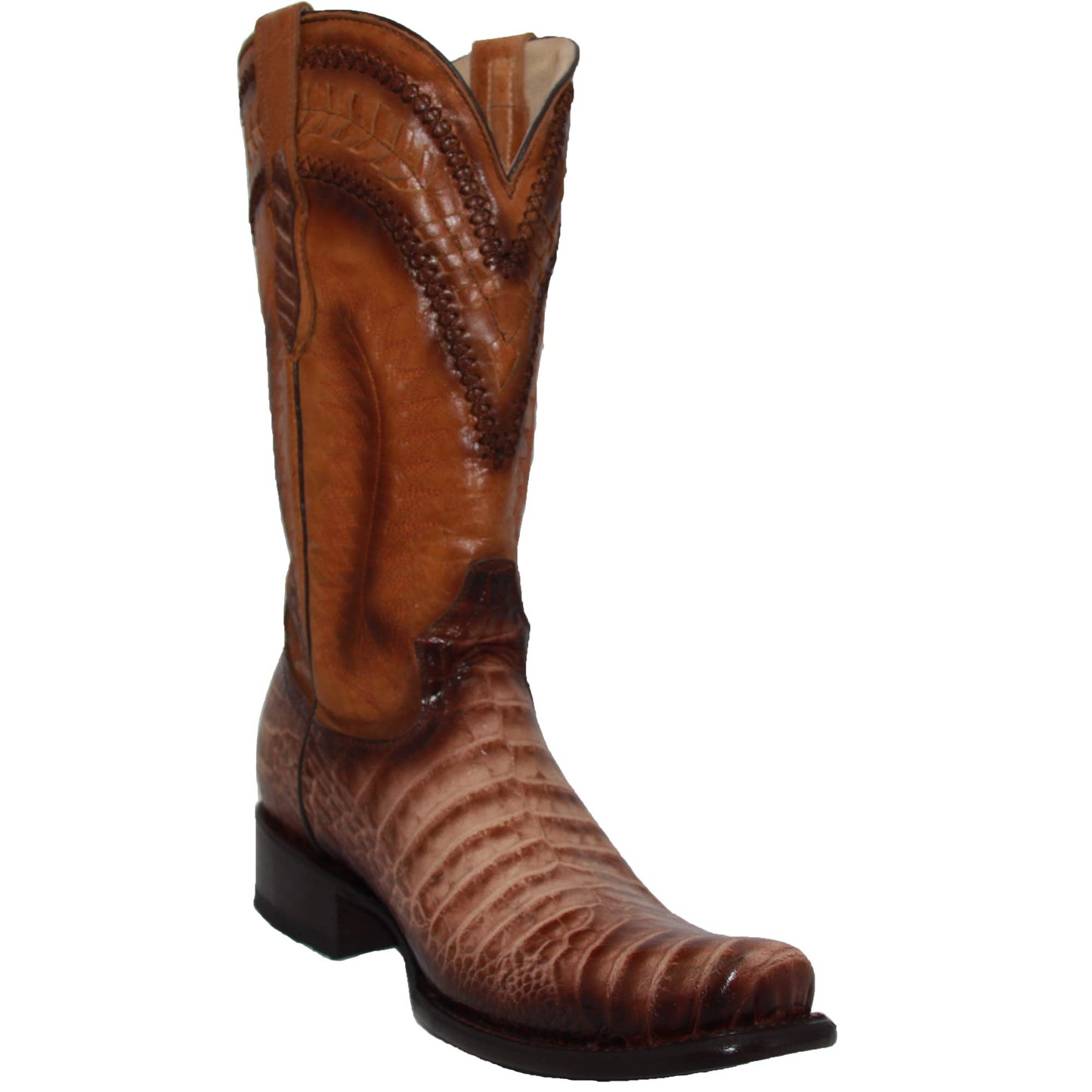 Men's Genuine Leather Caiman Crocodile Print Design Western Boots