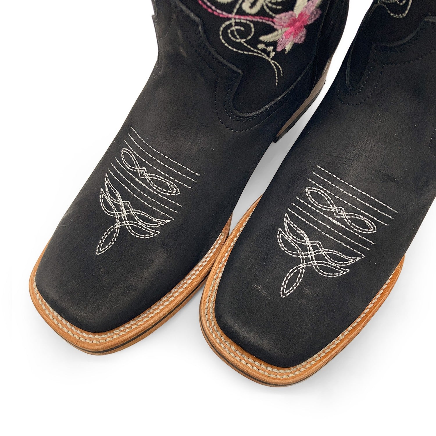 Women’s Cowboy Boot, Floral Embroidered Western Cowgirl Boots, Mid Calf Pull-On Square Toe