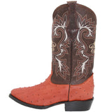 Mens Leather Ostrich Print J Toe Cowboy Boot